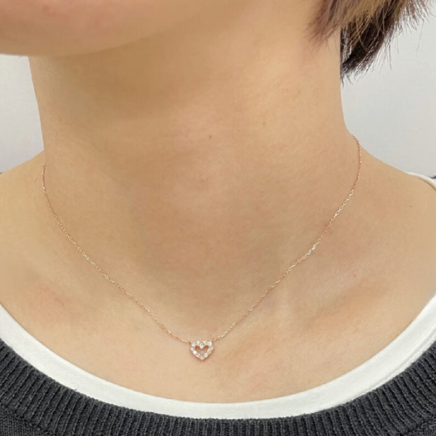 (made in Japan)10K 小巧心形鑽石頸鏈