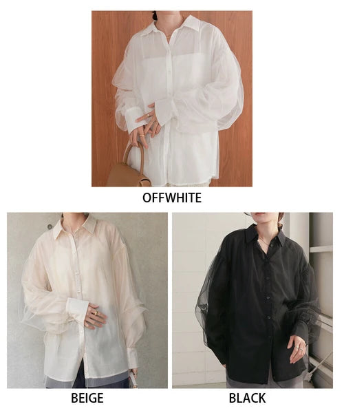 『預訂』日本 Bab 薄紗層疊透膚長襯衫