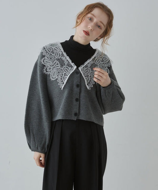 『預訂』日本 Bab 蕾絲領短款針織外套