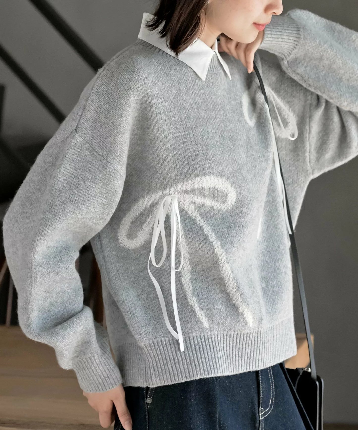 『預訂』日牌 蝴蝶結針織套頭衫