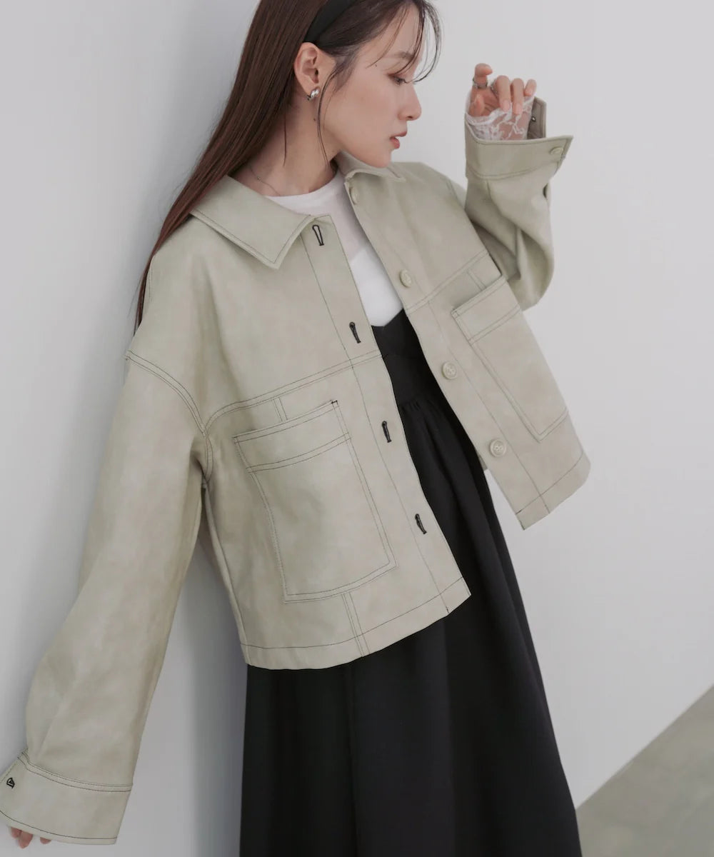 『預訂』日本 Bab 合成皮革明線外套
