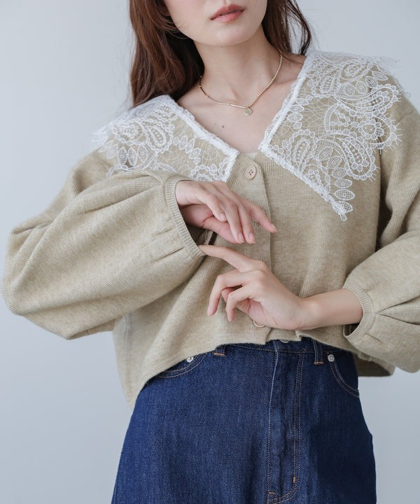 『預訂』日本 Bab 蕾絲領短款針織外套