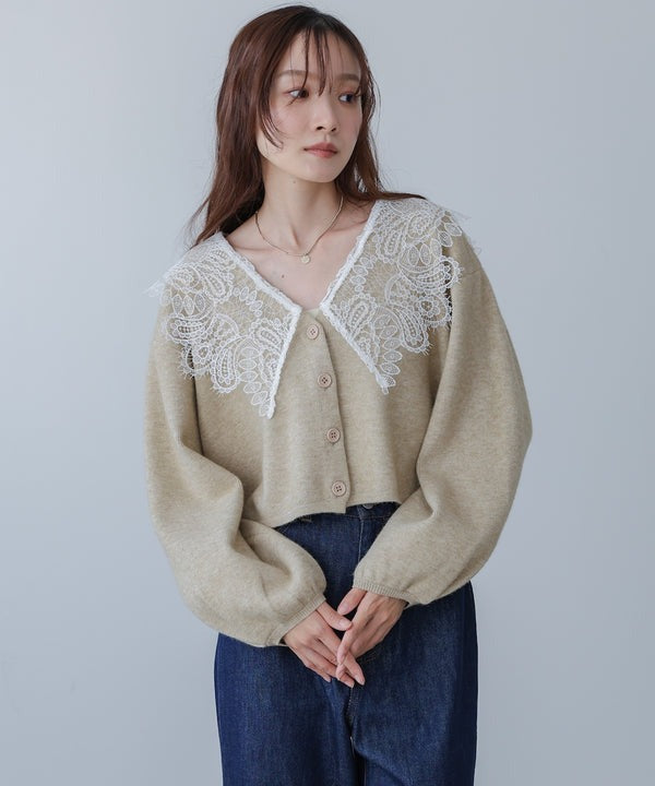 『預訂』日本 Bab 蕾絲領短款針織外套